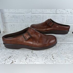 SAS Tri Pad Comfort Clogs Mules Shoe Women Size 9 Brown Leather Soft Comfort